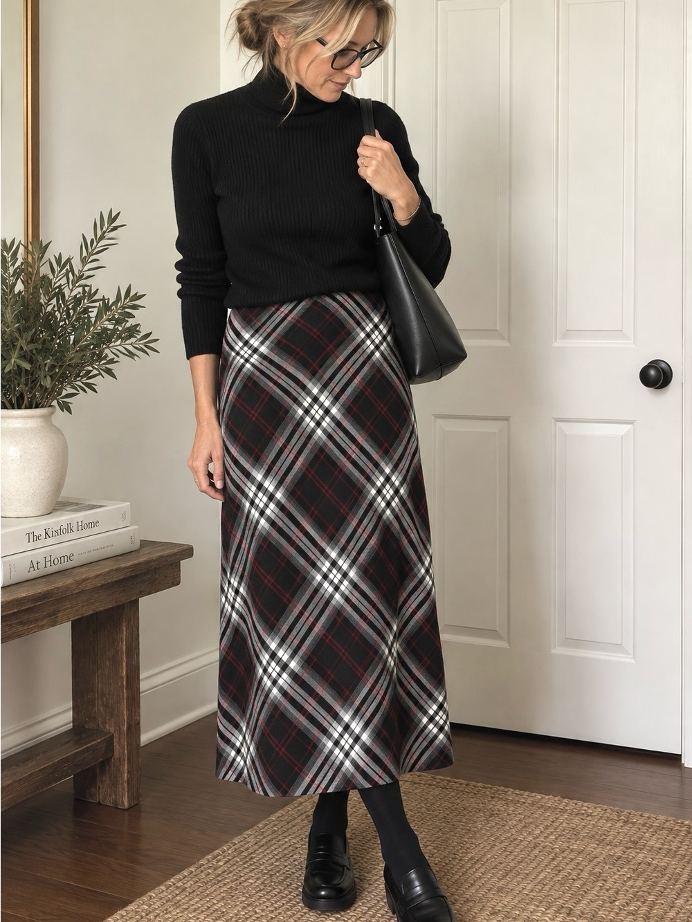 Charter Club Tartan Plaid Wool Blend A-Line Maxi Skirt 14 NWOT
